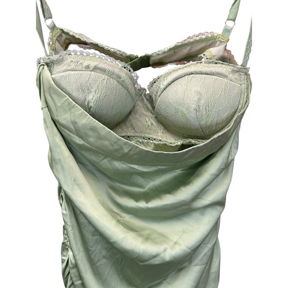 NWT Danielle Guizio Green Ruched Satin Mini Dress L Adjustable Straps Clubwear - Picture 9 of 13